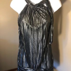 Black shimmer sleeveless halter with side neck tie